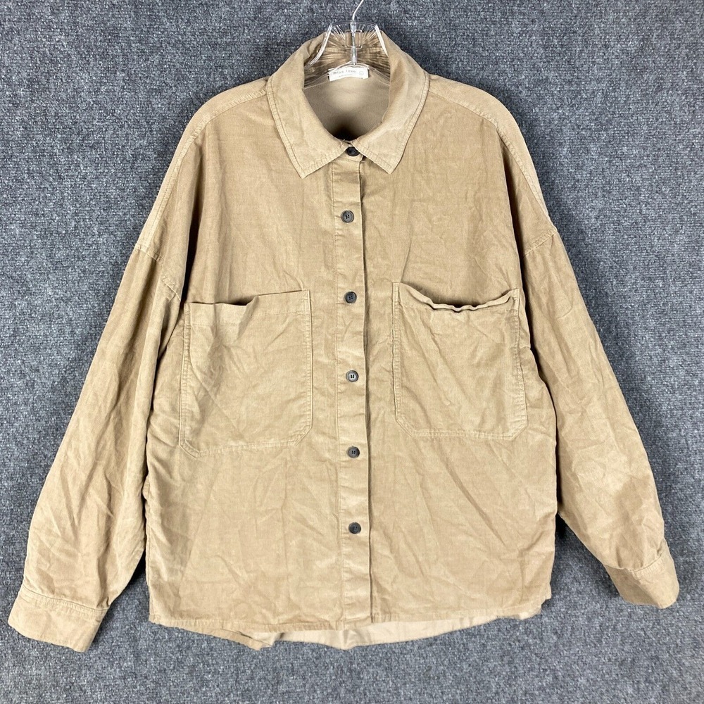 Miss Love Corduroy Shirt Women's Large Long Sleeve Tan 100% Cotton Adults‎ L